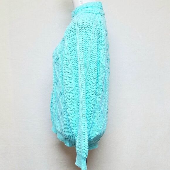 VINTAGE 80s Carriage Court Aqua Corded Sweater - Picture 6 of 11